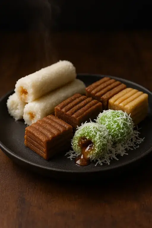 Puthu, getuk, dan klepon — mix plate